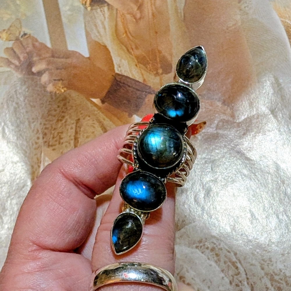 VTG Really Long Labradorite Sterling Silver Ring - Picture 5 of 5